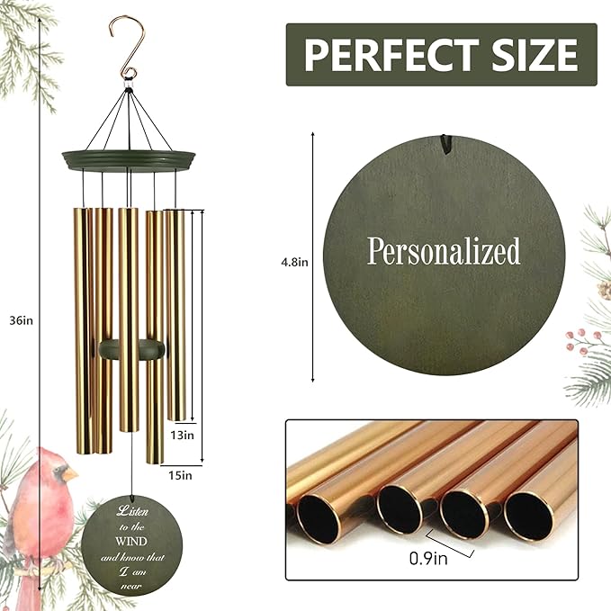 ASTARIN Memorial 36" Wind Chimes, Personalized Name Sympathy Wind Chime, in Memory of Loss Mom Loved One, Large Deep Tone Bereavement Windchimes, Listen to The Wind(Produced in USA)