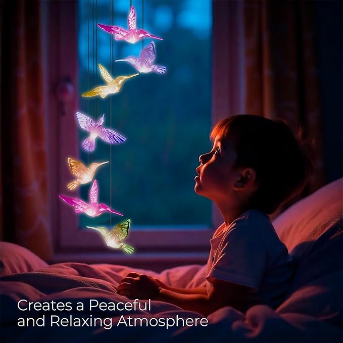 Upblend Outdoors Hummingbird Solar Wind Chimes for Outside – Color Changing LED Wind Chimes for Outside, Solar Chimes Outdoor Waterproof – Hummingbird, Blue