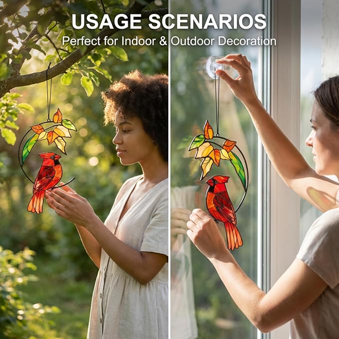 Cardinal Gifts for Women Mom Grandma, Cardinal Suncatcher for Window Hanging, Bird Lover Gift, Spring Garden Decor for Indoor Outdoor(5)
