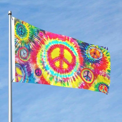 Tie Dye Peace Flag 2x3 Ft Outdoor Indoor With Grommet Rainbow Color Hippie Flag Garden Yard Banner Decorative Sign