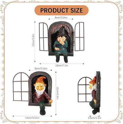 2 Pieces Gnome Statue Elf Out The Door Hugger Garden Peeker Yard Art Tree Sculpture Tree Gnome Decoration Outdoor for Patio Yard Lawn Porch Ornament