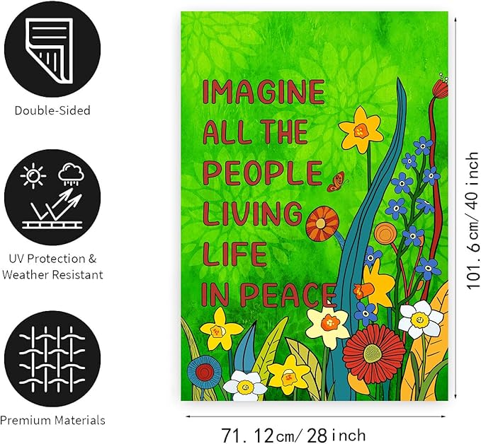 Imagine All the People Living Life in Peace Garden Flag Green 28x40 Double Sided Large Summer House Flags Flower Yard Banner