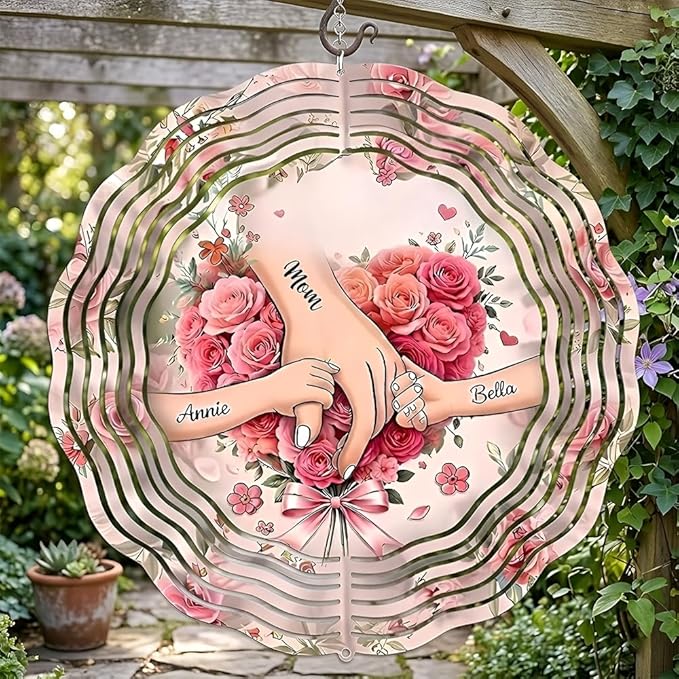 Personalized Mother's Day Wind Spinner for Mom Grandma, Mama Grandma Gifts Mothers Day Christmas, Floral Garden Decor Gift, Outdoor Yard Hanging Ornament 1