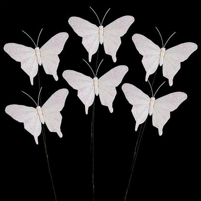 Cartanfill- Feather Fake Butterfly Balcony Decoration, Wedding Home Flower Pot Christmas Valentine's Day Fairy Garden Fairy Garden Supplies, White, 12pcs Wire