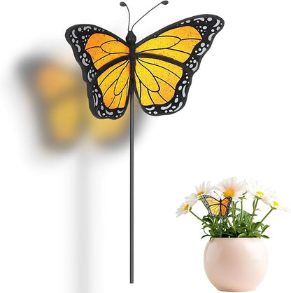 Geelin 1 Pc Stained Glass Flying Butterfly Suncatcher Flower Pot Decoration Metal Plant Pot Hangers Colorful Garden Yard Suncatcher Decor for Spring Home Indoor Outdoor Decor(Orange, Chic)