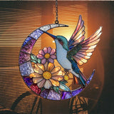 Floral Hummingbird Acrylic Suncatcher Stained Glass Effect Window Car Hanging Christmas Ornament Indoor Outdoor Decor Garden Sun Catcher Panel for Hummingbird Lover for Women Mom Grandma