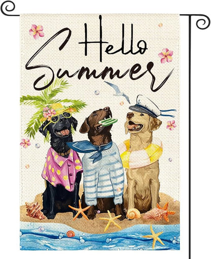 AVOIN colorlife Hello Summer Sea Beach Dogs Garden Flag 12x18 Inch Double Sided Outside, Floral Starfish Seasonal Holiday Yard Outdoor Decoration
