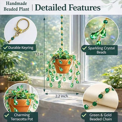Sun Catchers Indoor Window, Beaded Plant Kit Gifts for Plant Lovers Beaded Succulent Plants Green Waterdrop Beads Suncatchers for Windows Hanging with Chain Home Garden Décor Car Hanging Ornament