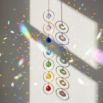 Thyle Healing Crystal Wind Chimes for Outside Window 7 Chakra Hanging Crystal Sun Catchers for Easter Indoor Outdoor Home Wall Decor Birthday Gifts(Classic Style)