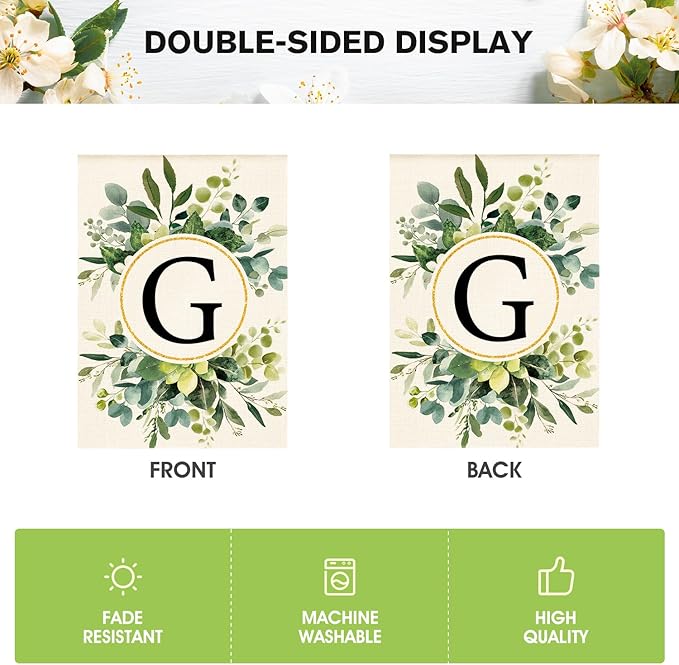 AVOIN colorlife Monogram Letter G Floral House Flag 28x40 Inch Double Sided Outside, Family Last Name Initial Yard Outdoor Decoration