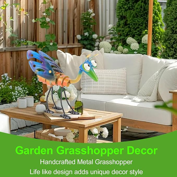 Yosoo Health Gear Metal Garden Grasshopper Decor Handcrafted Yard Art Outside Decoration Lawn Ornament Outdoor Model Large Cute Snails for Ornaments Patio Decorations Hanging Wall Statues
