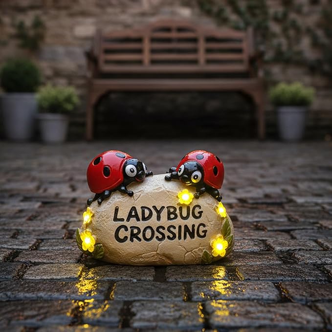 Solar Ladybug Garden Statues 4.7" Resin Ladybug Solar Lights Waterproof Outdoor Yard Patio Lawn Decor House Warming Birthday Gifts for Women Mom Wife Grandma Sister