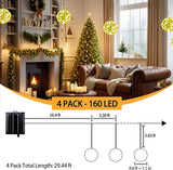Solar Christmas Ball Lights - 160LED Outdoor Tree Globe String Lights, 8 Modes Waterproof Sphere Lantern Lights, Christmas Decor for Tree Garden Porch (Warm White, 4pack)