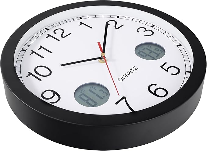 jomparis Outdoor Clock Waterproof with Thermometer Combo Metal Frame Silent Wall Clock for Patio Pool 12 Inch