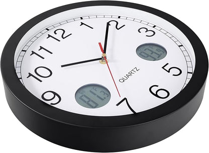 jomparis Outdoor Clock Waterproof with Thermometer Combo Metal Frame Silent Wall Clock for Patio Pool 12 Inch