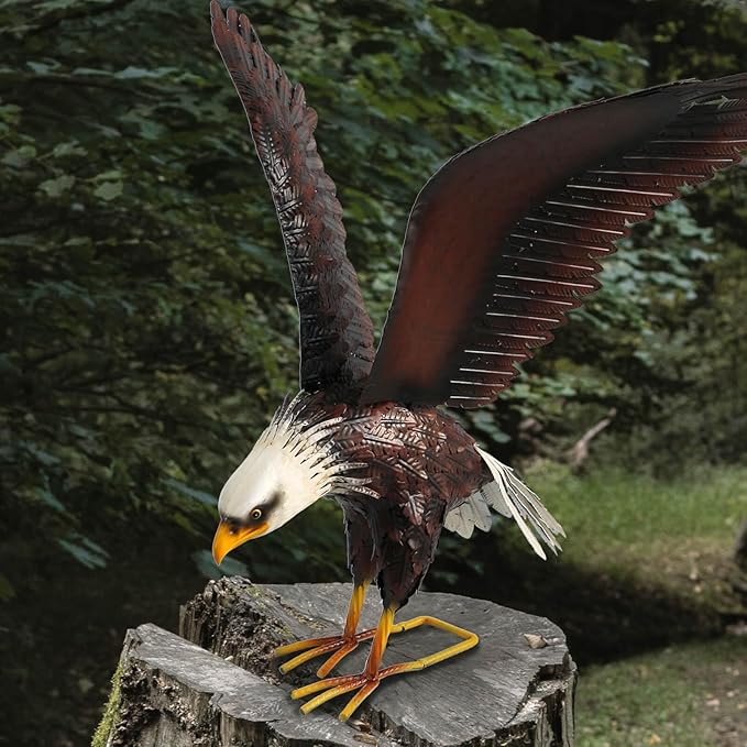 Kircust Garden Sculpture & Statue, Bald Eagle Large Outdoor Statues Metal Yard Art, Majestic America Eagle Bird Décor for Patio Yard and Lawn, 40.6-Inch Wide