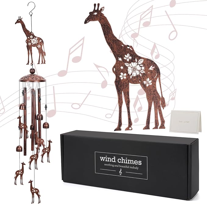 Giraffe Gift Wind Chimes for Outside, Outdoors Metal Giraffes Windchimes with S Hook for Birthday Home Patio Porch Backyard Yard Garden Decoration, Memorial Giraffes Gifts for Women Men Mom Grandma