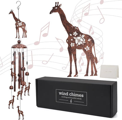 Giraffe Gift Wind Chimes for Outside, Outdoors Metal Giraffes Windchimes with S Hook for Birthday Home Patio Porch Backyard Yard Garden Decoration, Memorial Giraffes Gifts for Women Men Mom Grandma