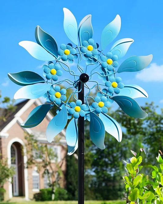 Wind Spinners Outdoor, Large Metal Garden Wind Spinners with Stake, Kinetic Windmill for Yard, Lawn, Patio, Backyard, Gift Ideas for Garden Lovers (15'' W x 71'' H)