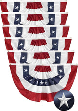 6Pack American USA Pleated Fan Flag, 2x4 Feet American USA Bunting Decoration Flags Embroidered Patriotic Stars & Sewn Stripes Canvas Header Brass Grommets
