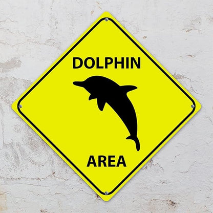 Dolphin Crossing Xing Sign Beware of Dolphin Metal Sign Ocean Animal Funny Warning Sign Crossing Zone Sign for Farm Yard Front Door Indoor Outdoor Street Sign 15x15in