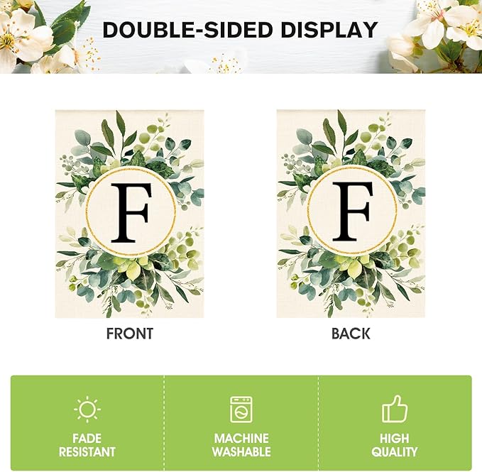 AVOIN colorlife Monogram Letter F Floral House Flag 28x40 Inch Double Sided Outside, Family Last Name Initial Yard Outdoor Decoration