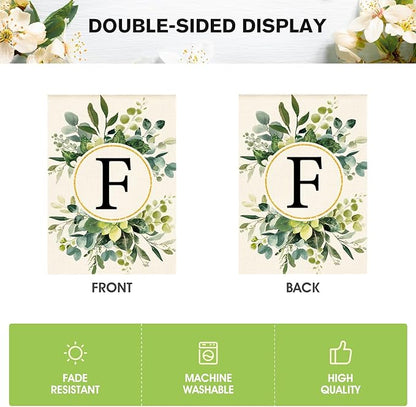 AVOIN colorlife Monogram Letter F Floral House Flag 28x40 Inch Double Sided Outside, Family Last Name Initial Yard Outdoor Decoration