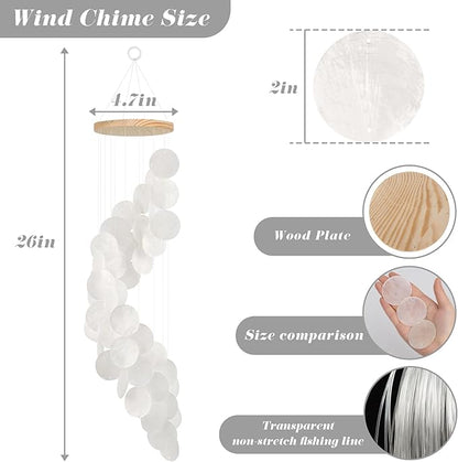 Seashell Wind Chimes for Outside - Handcrafted White Spiral Shape Capiz Shells Windchime Coastal Style Decor for Indoor/Outdoors, Garden & Beach Hanging Decor for Wind Chimes Lovers and More