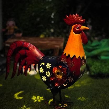 LIFFY Metal Chicken Yard Art,18" Solar Rooster Garden Statues Outdoor,Farm Animal Lawn Decorations Outside,Unique Gift for Home Decor & Rooster Lovers