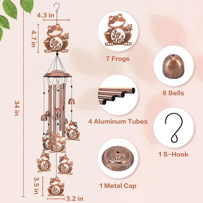 Frog Wind Chimes Outdoor Frog Gifts for Women Men Mom Gardening Birthday Gifts Metal Memorial WindChimes for Outside/Indoors, Lawn, Patio, Yard Art, Garden Decor, Yard Decorations