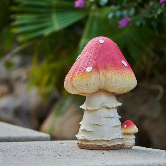 Mushroom Decor Fairy Garden Accessories - Outdoor Garden Decor Mushrooms Ornament for Garden Decoration Garden Gnome's Favorite Mushroom Statues (12.2” Red)