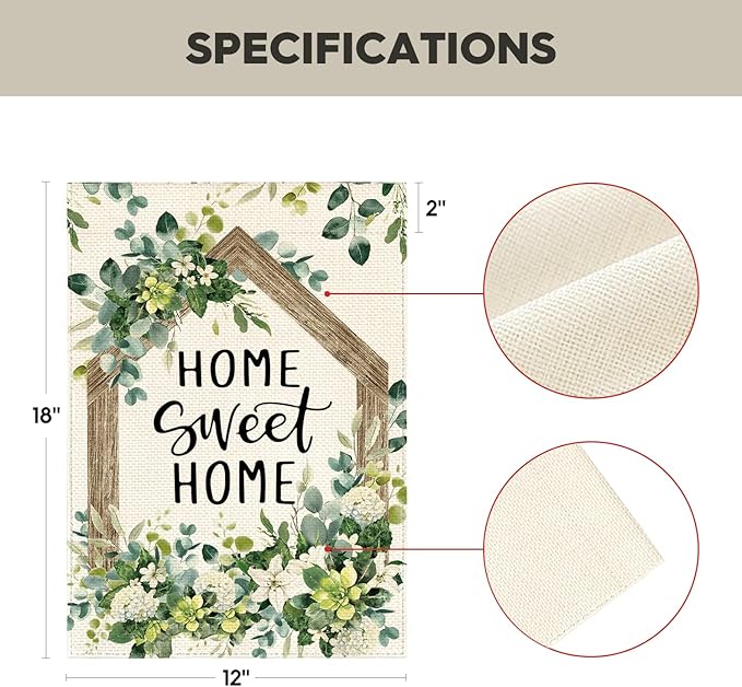 AVOIN colorlife Home Sweet Home Spring Floral House Flag 28x40 Inch Double Sided Outside, Eucalyptus Flowers Seasonal Welcome Yard Outdoor Flag