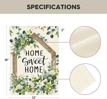 AVOIN colorlife Home Sweet Home Spring Floral House Flag 28x40 Inch Double Sided Outside, Eucalyptus Flowers Seasonal Welcome Yard Outdoor Flag
