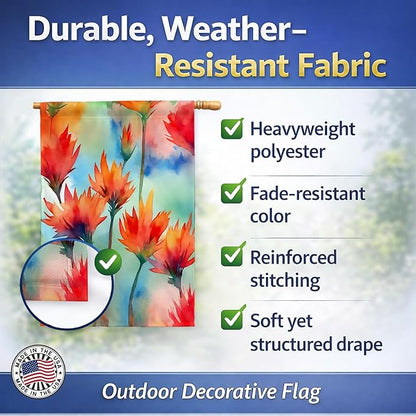 Caroline's Treasures Wyoming Indian Paintbrush in Watercolor House Flag Large Porch Sleeve Pole Decorative Outside Yard Banner Artwork Wall Hanging, Polyester, House Size, Multicolor