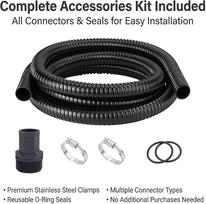 Corrugated Pond Tubing - Flexible, Kinkproof, Reinforced PVC Hose for Water Gardens, Pumps, Waterfalls & Aquaculture (20 Feet Black, 1-1/2 Inch)