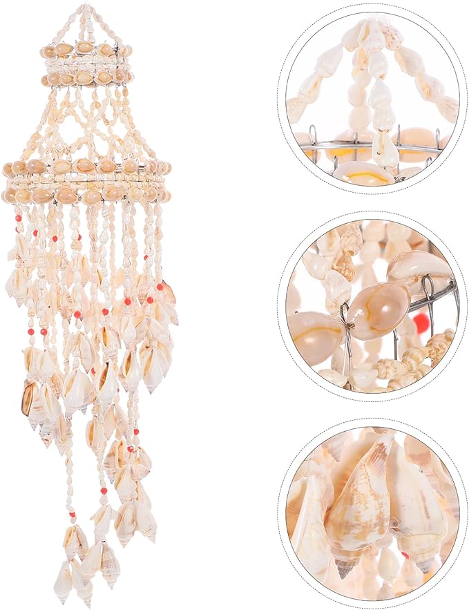 BESPORTBLE Hanging Shell Wind Chime Handmade Nautical Wind Chimes Creative Seashell Pendant Decoration Outside Patio Yard Garden Hanging Ornament Home Decor Beach Decor (23.5 Inch)