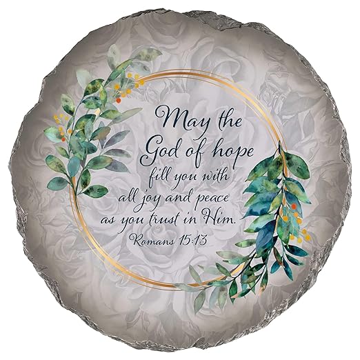Magnolia Garden 10-Inch Romans 15:13 Scripture Decorative Stepping Stone – May the God of Hope Resin Garden Tile – Botanical Eucalyptus Religious Outdoor Accent