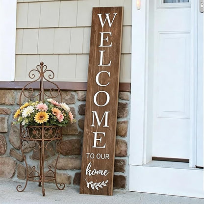 Summer Welcome Sign for Front Door, 47'' Brown Wooden Porch Sign Large Warm Greeting Door Sign Farmhouse Vertical Porch Sign Rustic Standing Welcome Yard Signs for Patio Outdoor Indoor Garden