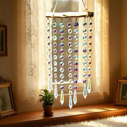Crystal Window Suncatchers, Hanging Prism Sun Catcher Ornament Garden Rainbow Maker Wind Chime Crystal Prisms Ornament for Wedding, Party, Bedroom Decor