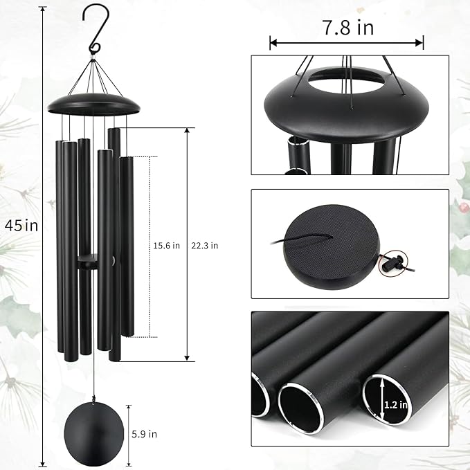 ASTARIN 45in Memorial Wind Chimes, Christmas Large Wind Chimes for Outdoors with 6 Heavy Tubes,Deep Tone for Garden Hanging Decor Sympathy Gifts Box