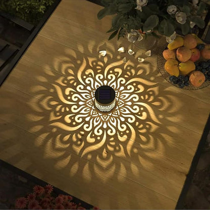 2PCS Decorative Solar Mandala Lights, Solar Powered Outdoor Deck Step Wall Lights, Metal Mandala Theme LED Waterproof Fence Light, for Garden Post Patio Backyard Yard Decor