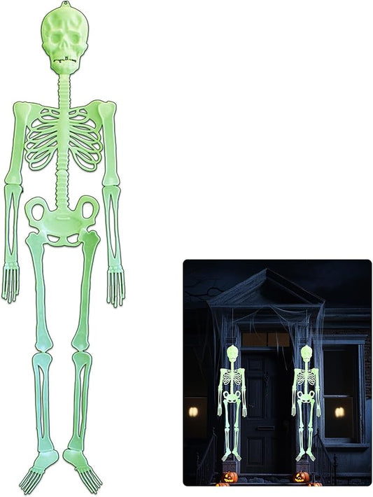 Hanging 4.9 Ft Halloween Skeleton Decorations with Glowing Posable Skeletons,Hanging Skeleton Decoration Glow in The Dark for Garden Party Tree Porch Yard Lawn Indoor Outdoor Decor