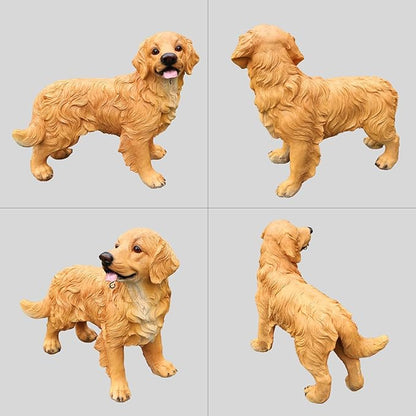 Yellow Retriever Welcome Greeter with Solar Lantern and Double-Sided Sign, Standing Retriever Garden Sculpture for Yard Paths, Front Door & Terrace