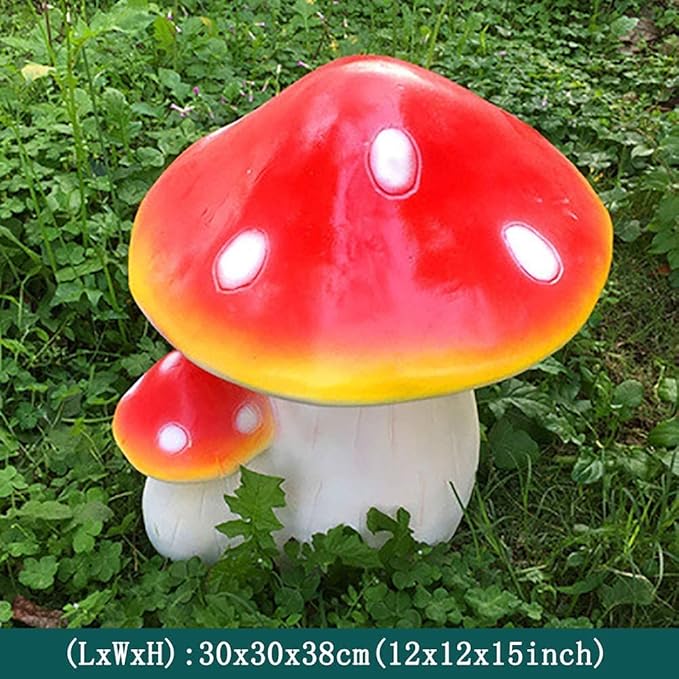 Garden Statue Animal Sculpture Outdoor Decor Gift Garden Crafts Ornaments Statues Mushroom Outdoor Decor Sculptures Patio Yard Hand-Painted Accessories Front Porch Lawn Figure(Reda,30x30x38cm)