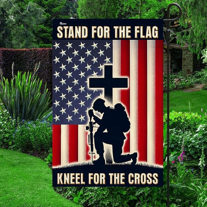American Flag-Stand For The Flag Kneel For The Cross Veteran Flag TQN2527F, House Flag (29.5" x 39.5")-USA Flags Premium Polyester-Decorative Indoor Outdoor Flag