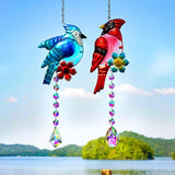 Cardinal and Blue Jay Suncatchers, Stained Glass Birds Hanging Ornament for Christmas Windows, Crystal Bird Sun Catcher Outdoor Decor