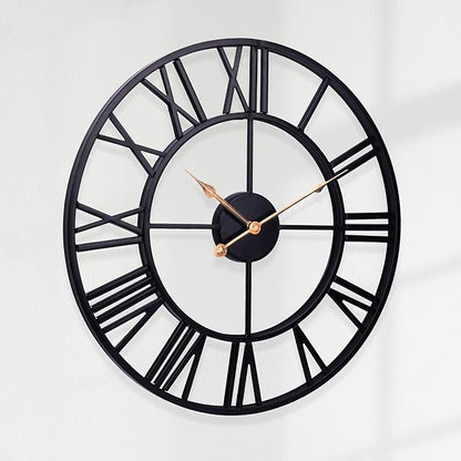 Outdoor Clocks for Patio – 18 in Large Farmhouse Black Metal Outdoor Wall Clock Silent Battery Operated – Vintage Industrial Retro Skeleton Outside Clock for Pool Area, Garden, Backyard, Porch