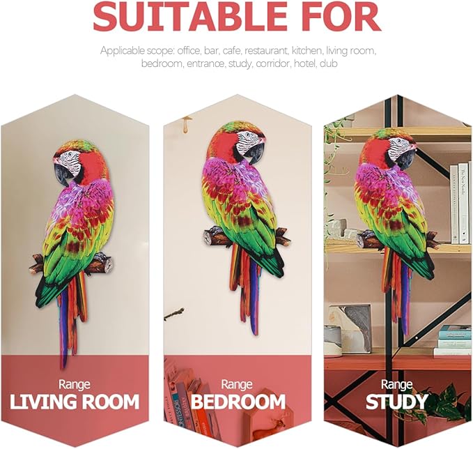 Didiseaon Colorful Tropical Macaw Wall Sculpture Parrot on Branch Statues Metal Art Hanging Ornament for Outdoor Garden Kitchen Decor