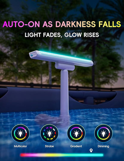 Pool Fountain with 7-Color LED Lights, Above/Inground Pool Fountain Lights with Remote Control, Adjustable Pool Sprinkler Waterfall for Cooling 6-15 Degrees