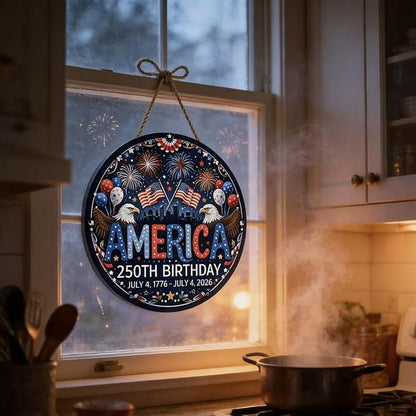 250th Anniversary America Window Hanging Suncatcher，Bald Eagle American Flag Designs Blue Sun Catcher Decor ，Patriotic Supplies Home Party Independence Day Accessories